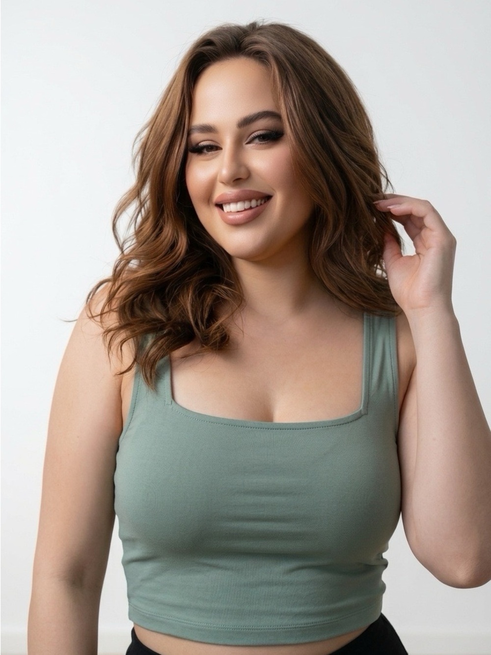 SHEIN Sage Green Square Neck Crop Tank